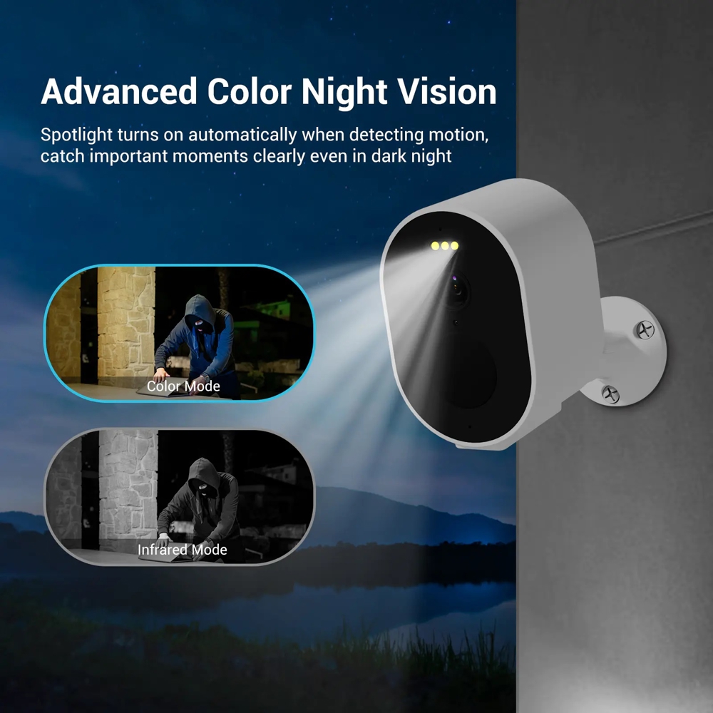 ვიდეო სათვალთვალო კამერა Blurams A11C-K Wireless Camera Lite + Solar Panel Kit, 2K 3MP, Wifi, 5200mAh, 2-Way Audio, Color Night Vision, Works with Alexa, White