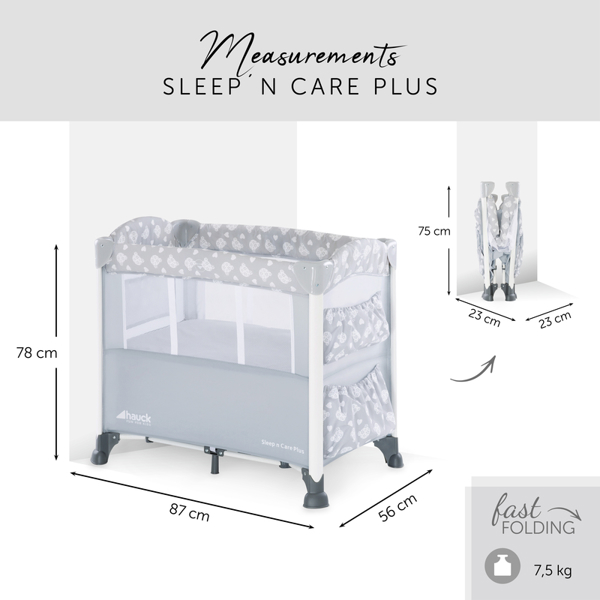 საწოლ მანეჟი Hauck 608159 Sleep N Care Plus Bedsite Cot Grey