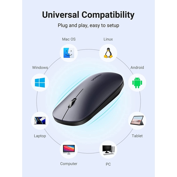 UGREEN MU001 (90372) Wireless 2.4G Slim Silent Mouse, 4000DP, Light Black