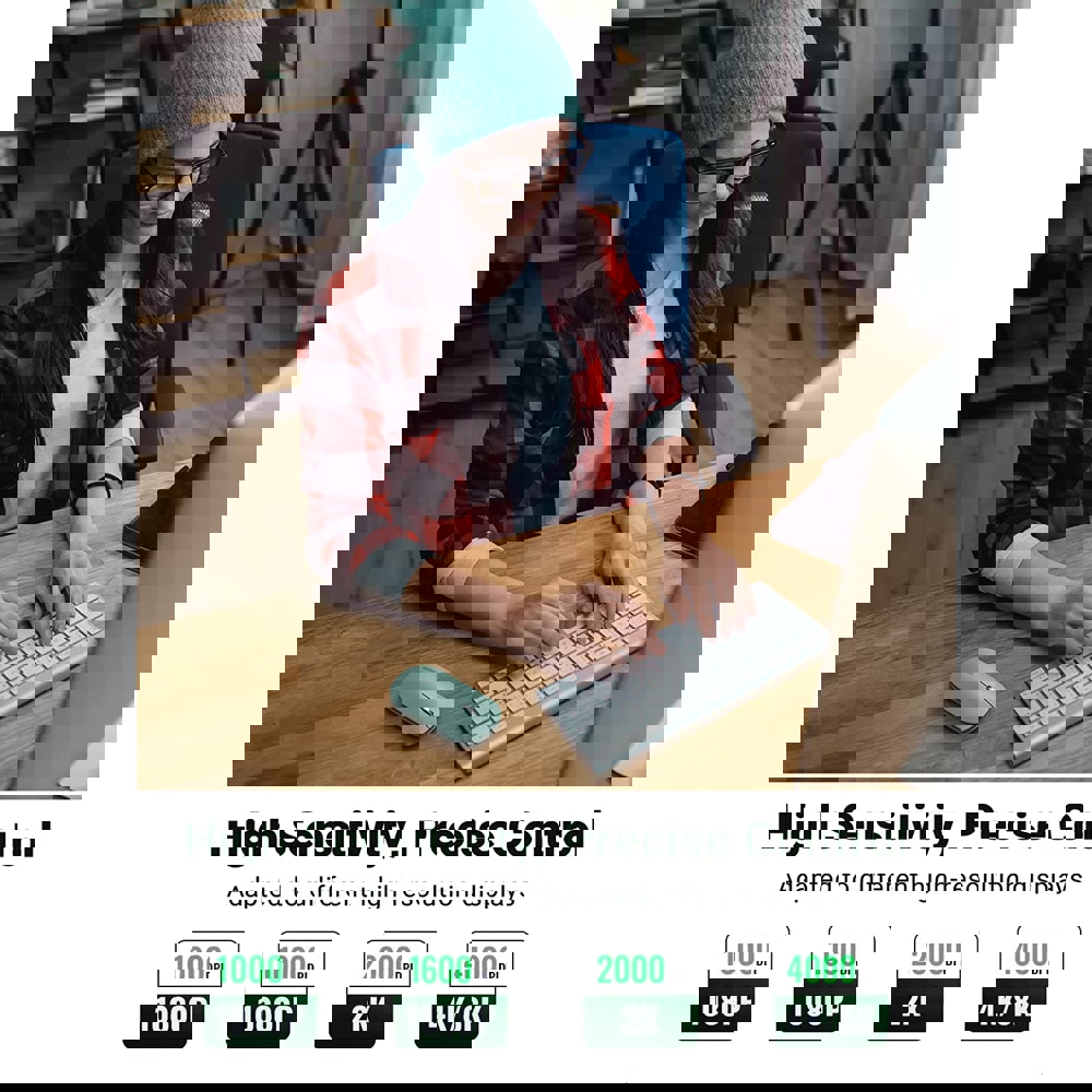 მაუსი UGREEN MU001 (90374) Wireless 2.4G Slim Silent Mouse, 4000DP, Green