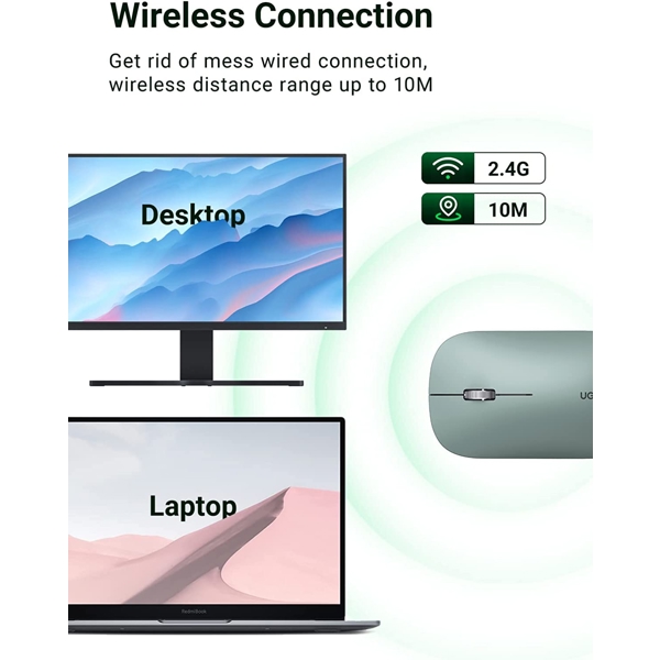 UGREEN MU001 (90374) Wireless 2.4G Slim Silent Mouse, 4000DP, Green