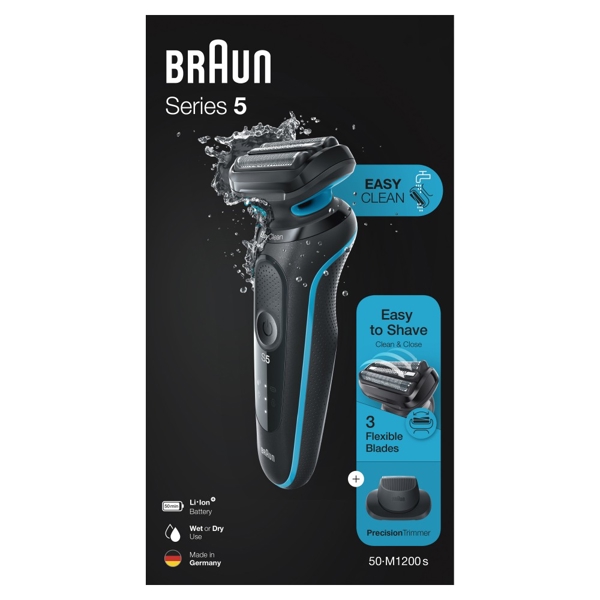 წვერსაპარსი Braun 50-M1200s Series 5, Electric Shaver, Black/Turquoise