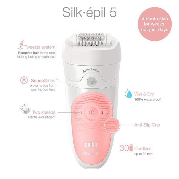 ეპილატორი Braun SES5-620 Silk·épil 5, Wet and Dry Epilator, White