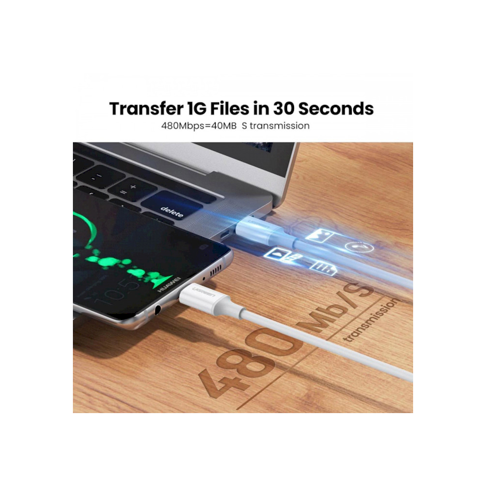 UGREEN US300 (60551), 100W, Type-c to Type-c Cable, 1m, White