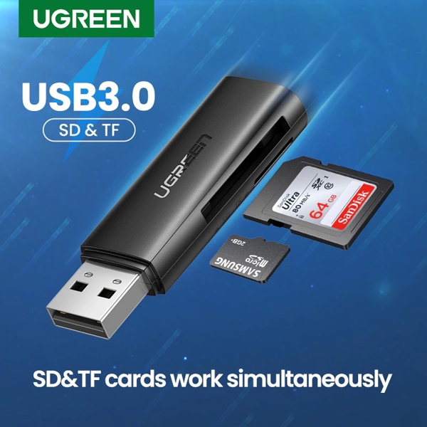 ბარათის წამკითხველი UGREEN CM264 (60722) USB 3.0 Multifunction Card Reader, Black