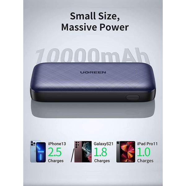 UGREEN PB178 (80749) Mini PD Fast Charging Power Bank, 10000mAh, USB-C, USB-A, Blue EOL