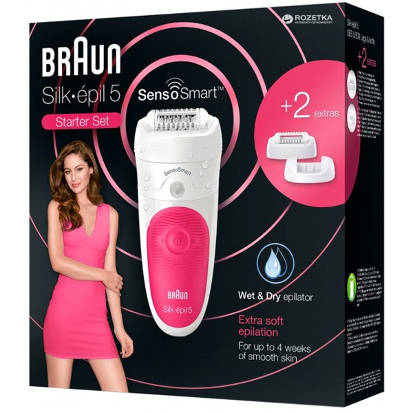 ეპილატორი Braun SES 5/500 Silk-épil 5, Wet and Dry Epilator, White/Raspberry