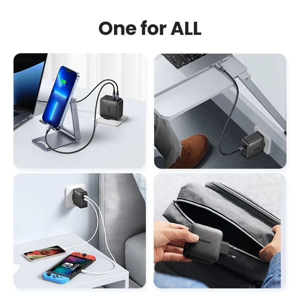 მობილურის დამტენი UGREEN CD224 (70774), GaN, 65W, Type-C, USB, Black