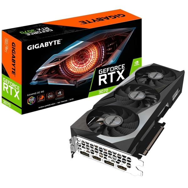 ვიდეო დაფა Gigabyte Gaming GeForce RTX3070 OC LHR, 8GB, 256bit, HDMI, DP, Black/Silver