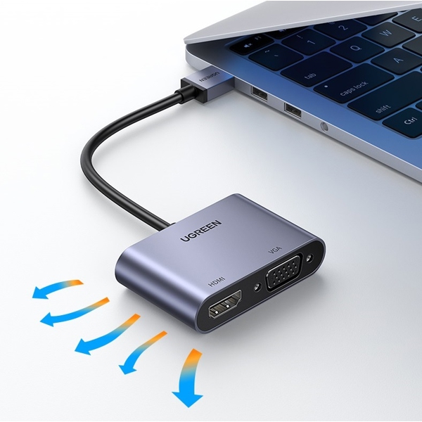 ადაპტერი UGREEN CM449 (20518) USB 3.0 to HDMI/VGA Converter, Silver