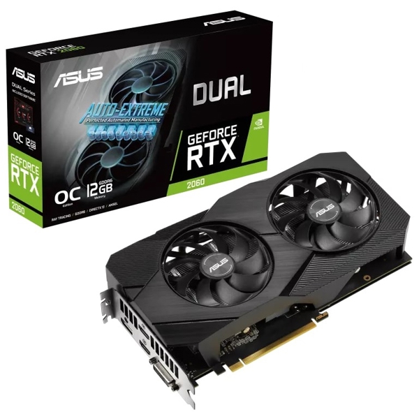 ვიდეო დაფა Asus Gaming GeForce RTX2060 Dual EVO OC, 12GB, 192bit, HDMI, DP, DVI-D, Black