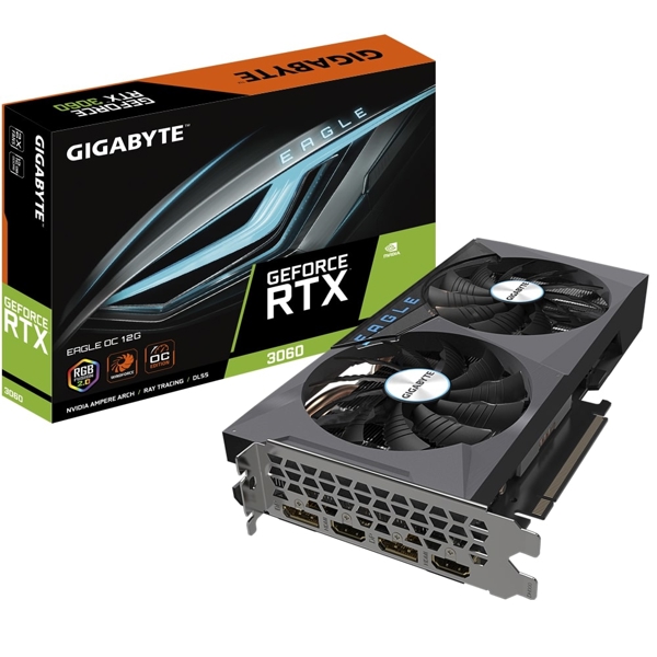 ვიდეო დაფა Gigabyte Gaming GeForce RTX3060 Eagle OC LHR, 12GB, 192bit, HDMI, DP, Black