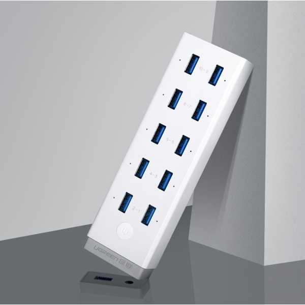 USB ჰაბი UGREEN CR117 (20297) USB 3.0 Charging Hub, 10 Port, White