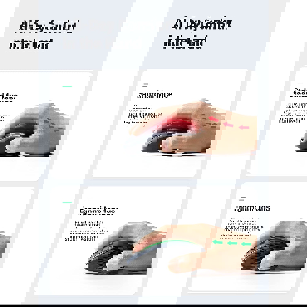 მაუსი UGREEN MU006 (90545) Ergonomic Wireless 2.4G Mouse, 4000DPI, Silence Design, Black