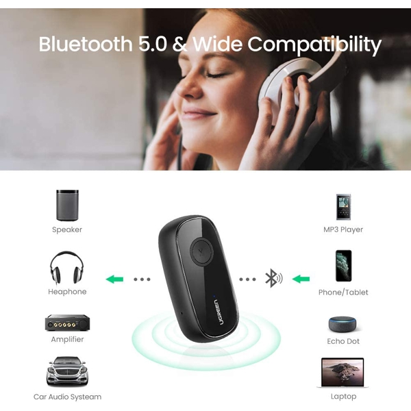 აუდიო ადაპტერი UGREEN CM279 (70304) Bluetooth 5.0 Receiver Audio Adapter APTX with Mic, Black