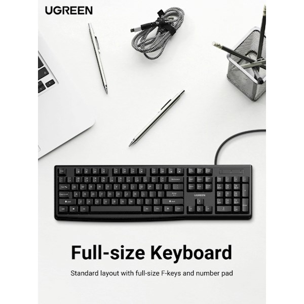 კლავიატურა და მაუსი UGREEN MK003 (15097) MU007 (90789) Wired Keyboard and Mouse Combo, Georgian QWERTY, USB, 1.5m, Black