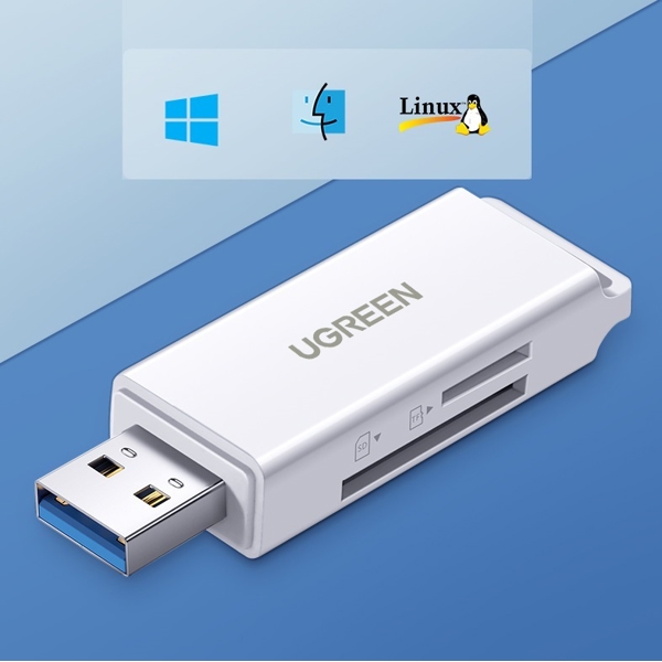 ბარათის წამკითხველი UGREEN CM104 (40751) USB 3.0 to TF / SD Card Reader, White