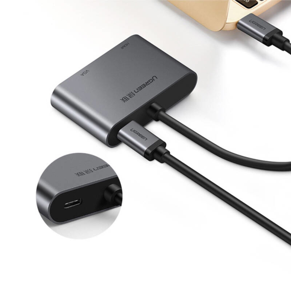 ადაპტერი UGREEN CM162 (50505) Type-c to HDMI / VGA /USB 3.0 Adapter with PD, Gray