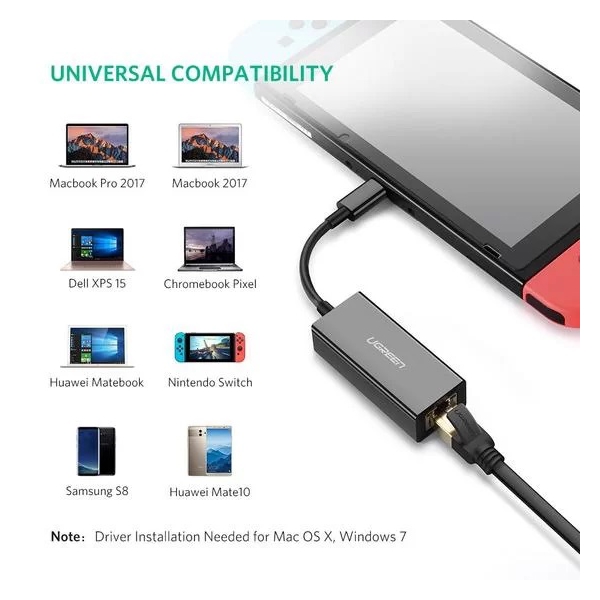 LAN ადაპტერი US236 (50307), Type-C to Lan 10/100/1000Mbps Ethernet Adapter, Black