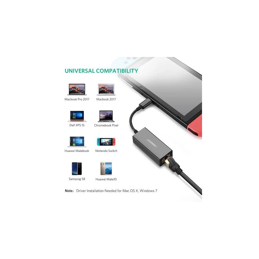 LAN ადაპტერი US236 (50307), Type-C to Lan 10/100/1000Mbps Ethernet Adapter, Black