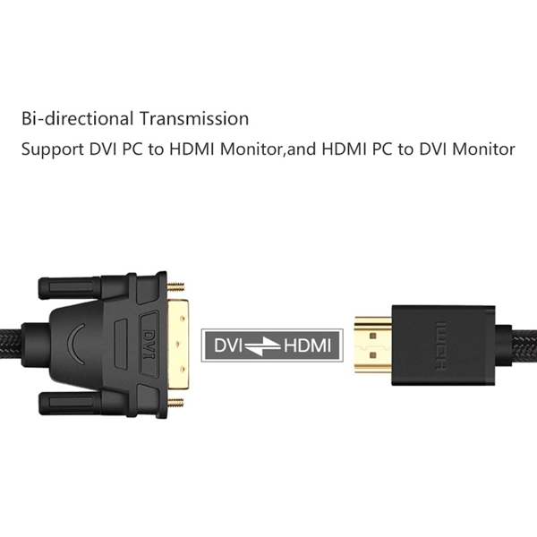 ვიდეო კაბელი UGREEN HD133 (50750) HDMI to DVI Cable with Braid, 1.5m, Black EOL