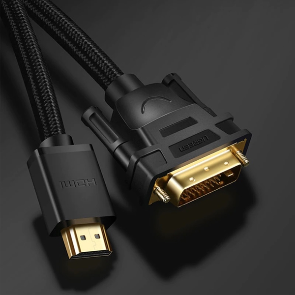 ვიდეო კაბელი UGREEN HD133 (50750) HDMI to DVI Cable with Braid, 1.5m, Black EOL