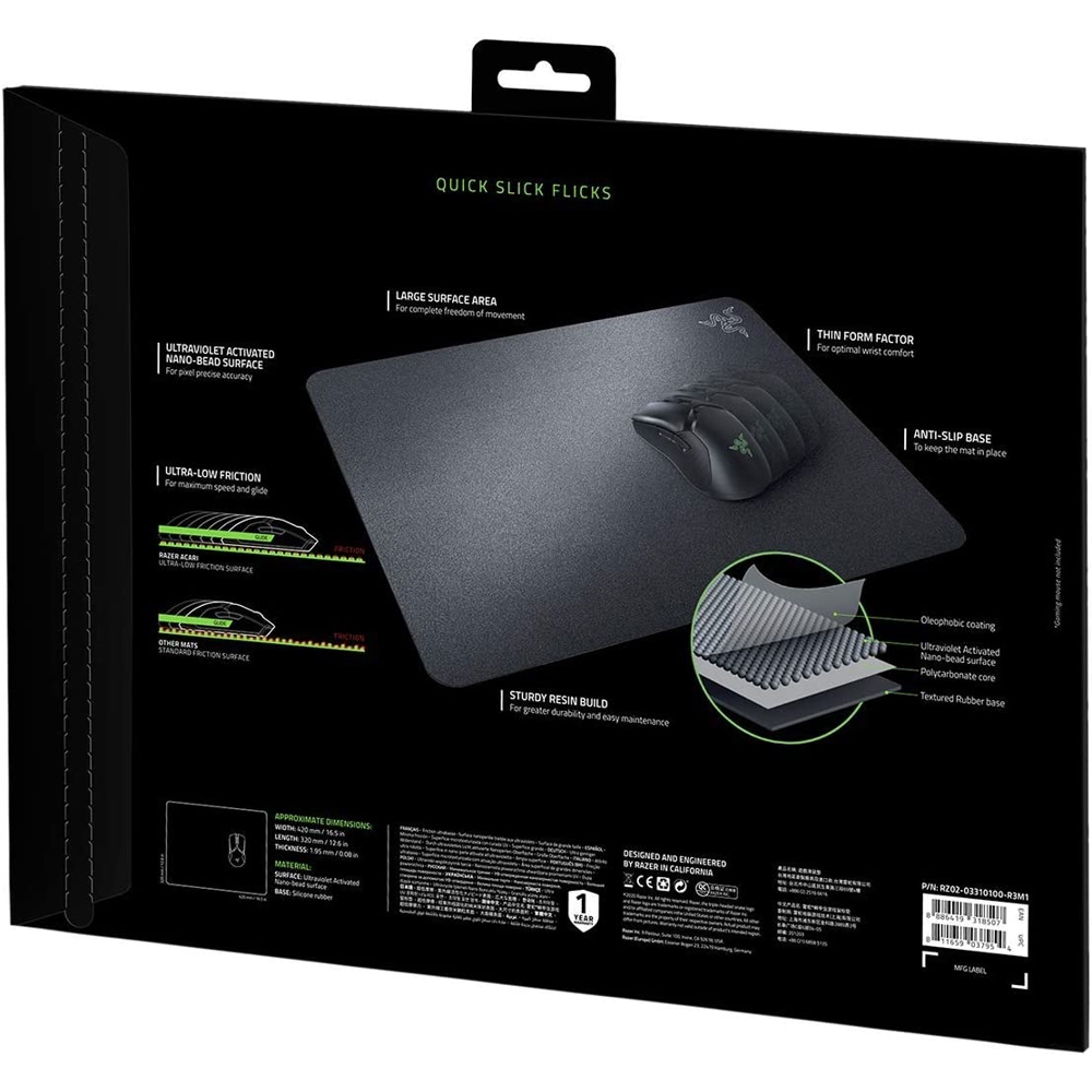 მაუსის პადი Razer RZ02-03310100-R3M1 Acari Ultra-low Friction Mouse Pad, L, Classic Black