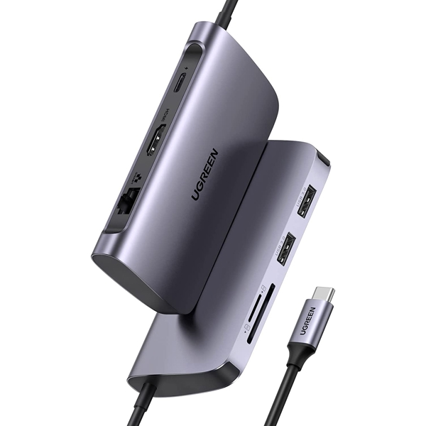 USB-C ჰაბი UGREEN CM212 (50852) USB-C 7-in-1 Multifunctional Adapter, 1xUSB 3.0, HDMI, RJ45, PD, Gray