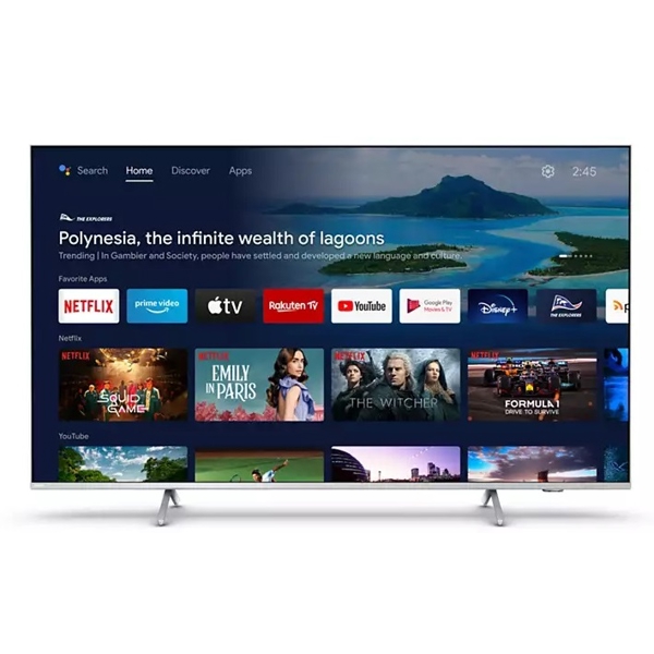 ტელევიზორი Philips 65PUS8507/12, 65", 4K UHD, Smart TV, Android, HDMI, USB, RJ-45, CI, Wifi, BT, Silver