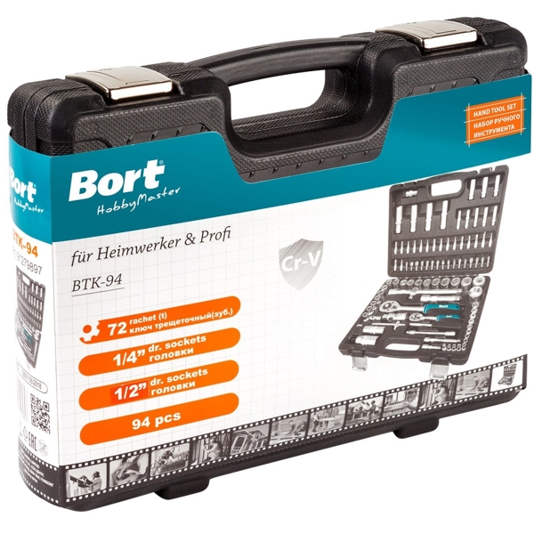 ხელსაწყოების ნაკრები Bort 91279897 BTK-94, 94Pcs Tool Set, Black