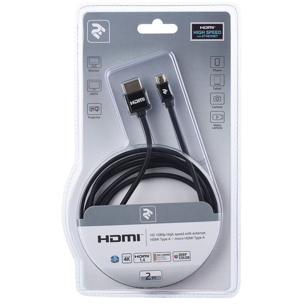 USB კაბელი 2E 2EW-1121-2m, Slim, High Speed, USB 2.0 to Micro USB Cable, 2m, Black