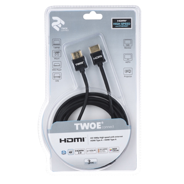 USB კაბელი 2E 2EW-1119-3m, Slim, High Speed, USB 2.0 to Micro USB Cable, 2m, Black