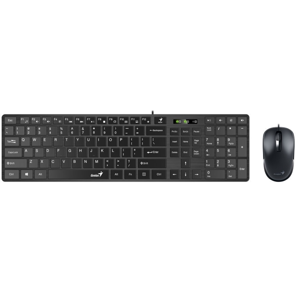 Genius SlimStar C126, Wired, USB, Office Keyboard And Mouse, Black