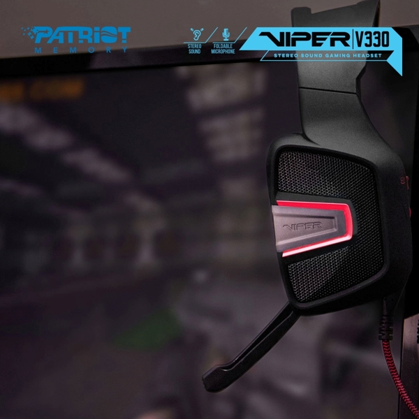 ყურსასმენი Patriot PV3302JMK Viper V330, Gaming Headset, Wired, LED, 3.5mm, Black