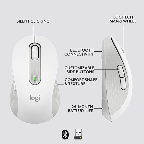 მაუსი Logitech L910-006255 M650 Signature, Wireless, USB, Mouse, White