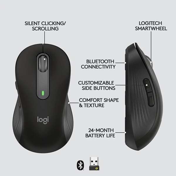 მაუსი Logitech L910-006253 M650 Signature, Wireless, USB, Mouse, Black