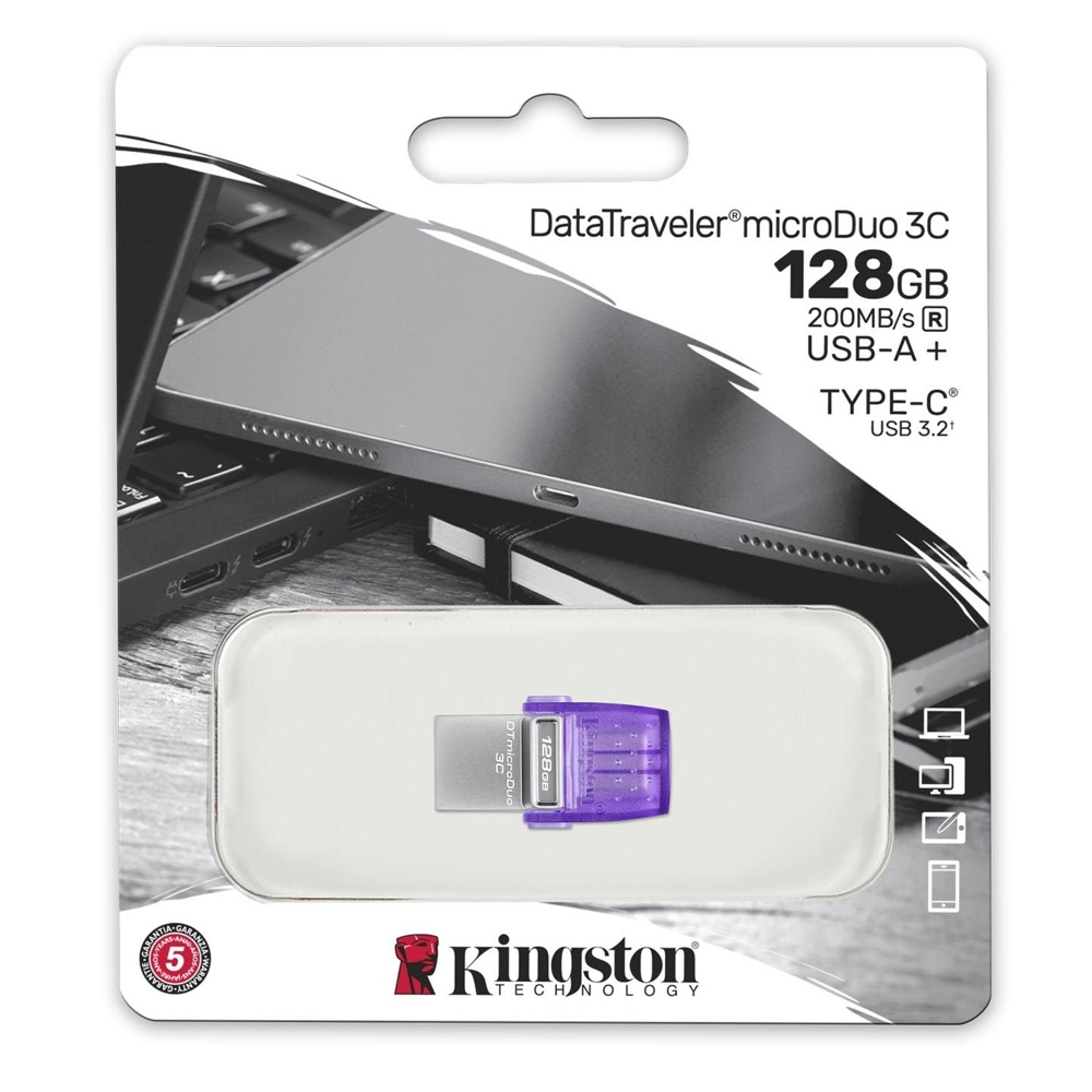 USB ფლეშ მეხსიერება Kingston DTDUO3CG3/128GB, 128GB, USB 3.2, Type-C, Violet