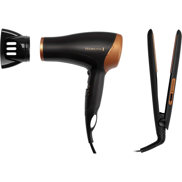 თმის საშრობი+ თმის უთო Remington D3012GP Hair dryer/Straightener, 2000W, 2 In 1, Black/Bronze