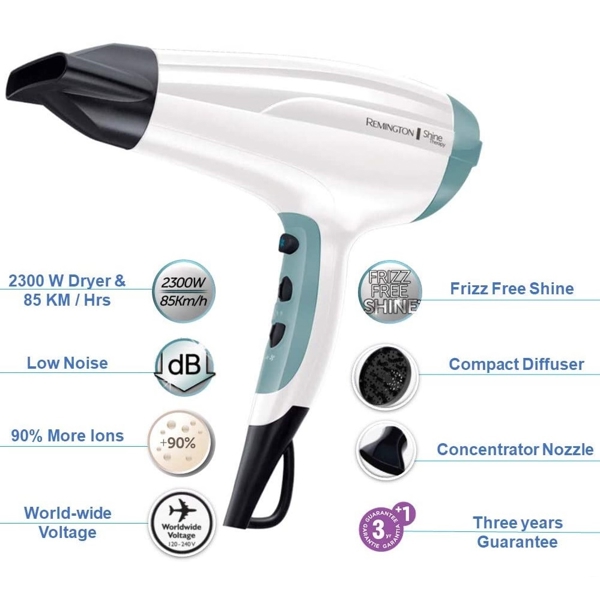 თმის საშრობი Remington D5216, 2300W, Hair Dryer, White/Blue