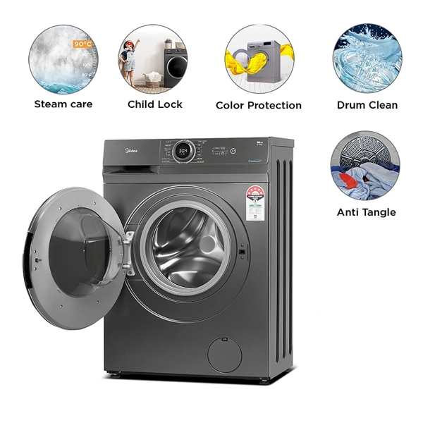 Midea MF100W80B/T, 8Kg, A+++, 1400Rpm, 79Db, Washing Machine, Titanium Silver