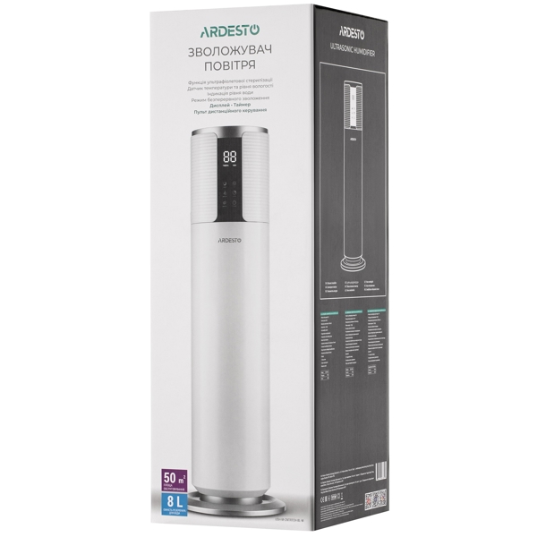 Ardesto USH-M-CNTRTCH-8L-W, 28W, 50m², Air Humidifier, White