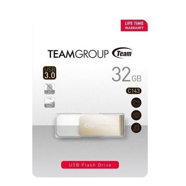 USB ფლეშ მეხსიერება Team C143, 32GB, USB 3.0, Black