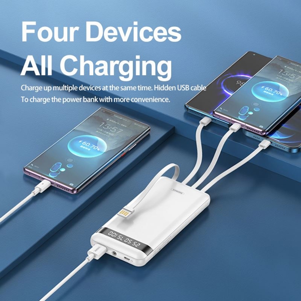 პორტატული დამტენი Remax RPP-222, 10000mAh, Micro USB, Type-c, USB-A, Lightning, Power Bank, White