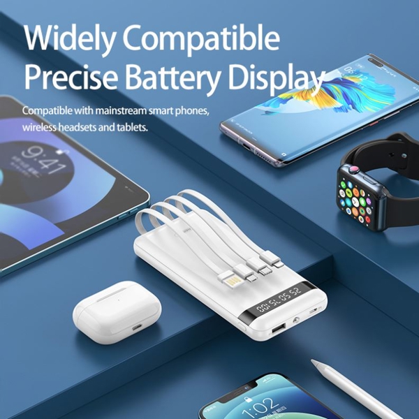 პორტატული დამტენი Remax RPP-222, 10000mAh, Micro USB, Type-c, USB-A, Lightning, Power Bank, White