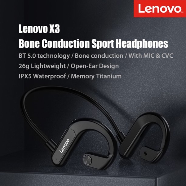 ყურსასმენი Lenovo X3, Headphones, Wireless, Bluetooth, IPX5, Black