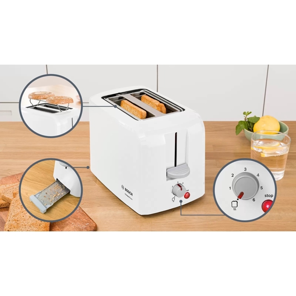 ტოსტერი Bosch TAT3A011 980W, Toaster, White