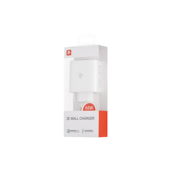 მობილურის დამტენი 2Е 2E-WC3USB65W-W Wall Charger  GaN 65W, 3xUSB, White