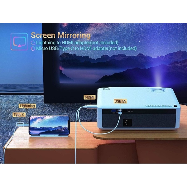 პროექტორი Vankyo Leasure 630W Full HD Mini Video Projector with 50,000 Hours LED Lamp Life, Built-in Speakers, 280 Lumens, White