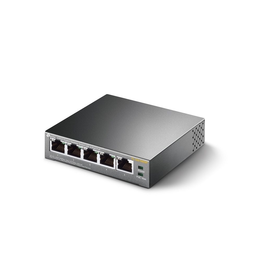 სვიჩი TP-Link TL-SG1005P, 5-Port Gigabit, PoE + Switch, Black