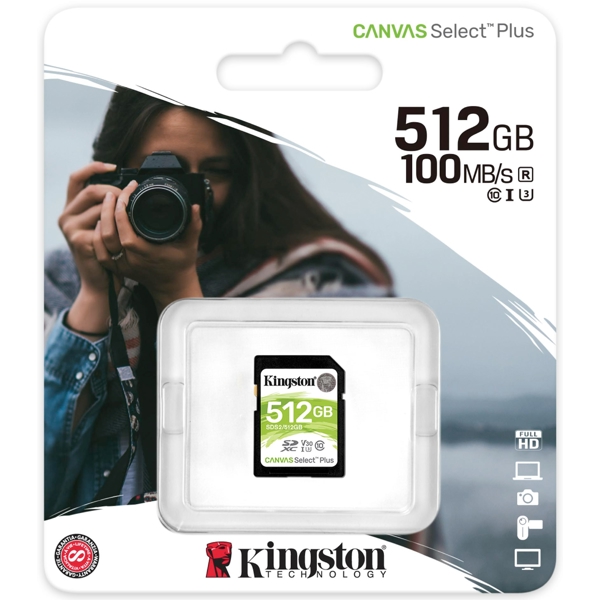 მეხსიერების ბარათი Kingston SDS2/512GB, 512GB, SDXC, C10, UHS-I, Black